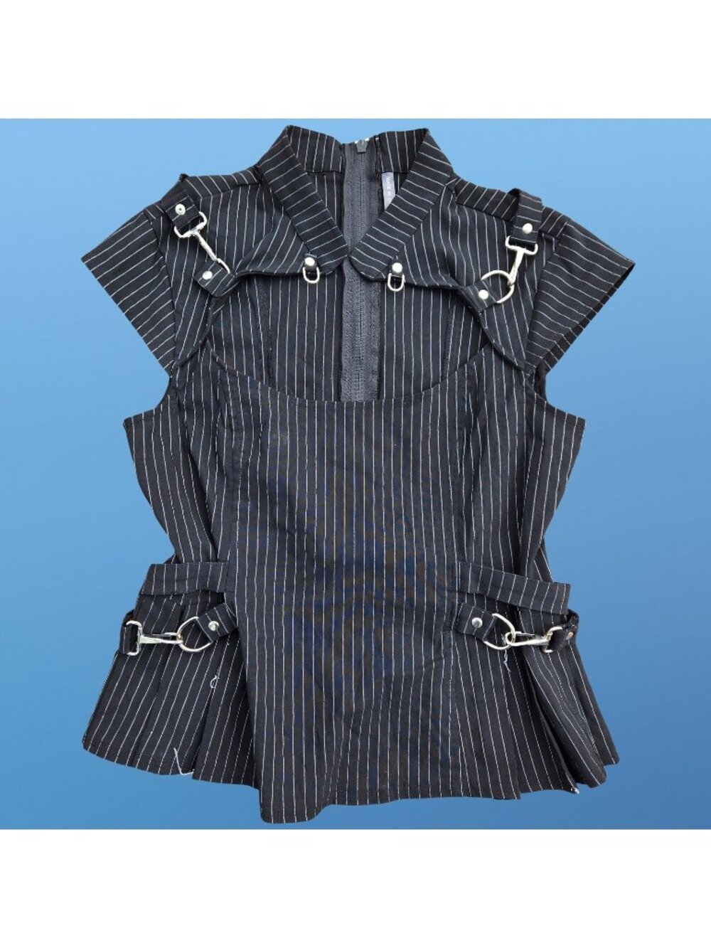 Vintage Lip Service Gangsta Pranksta Padlock Black Pinstripe Top Size XL